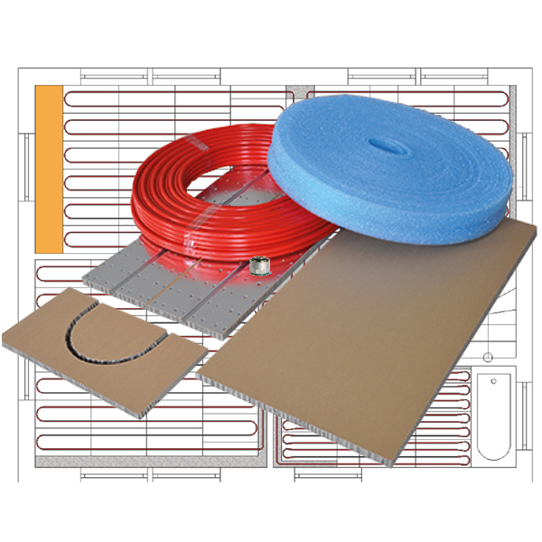 Paket_Light_RA250+Rohr Paket mit PowerFloor Light - gerade Elemente (6450), PowerFloor Light - Umlenker (6451),   PowerFloor Light - Randausbauplatte (6125),  Randdämmstreifen (4300),  Klemmringverschraubung (6924)