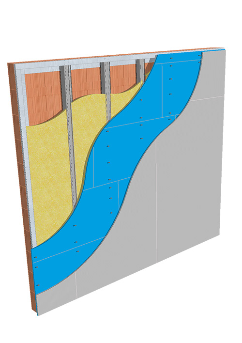 Darstellung eine Massivholzwand mit Vorsatzschale und PhoneStar Schalldämmplatten und Gipskarton