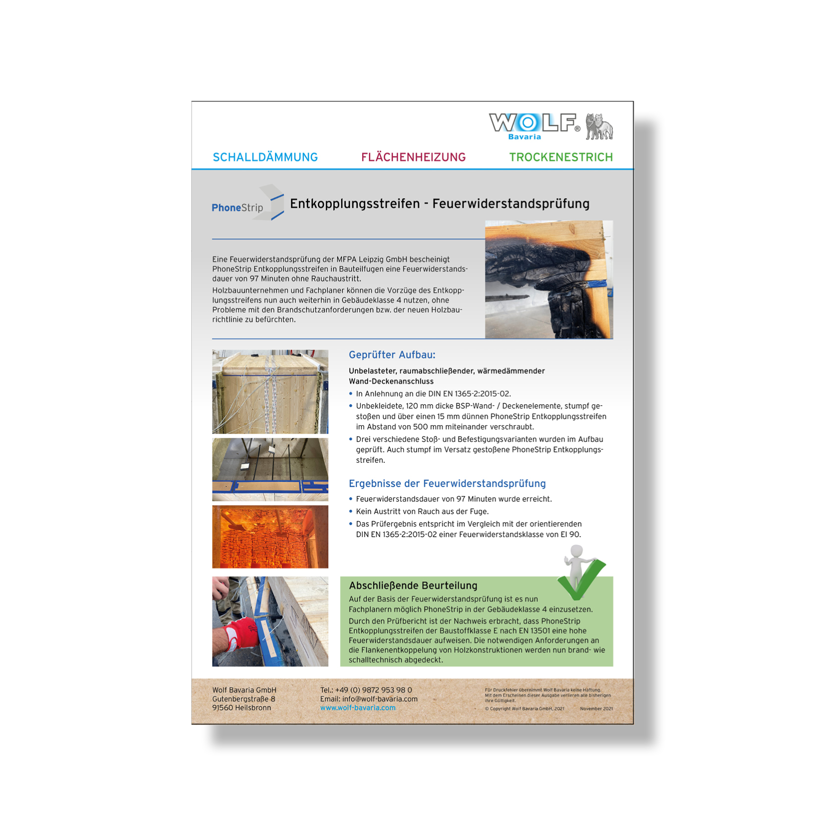 Flyer Brandprüfung PhoneStrip Entkopplungsstreifen Feuerwiderstandsprüfung Flyer