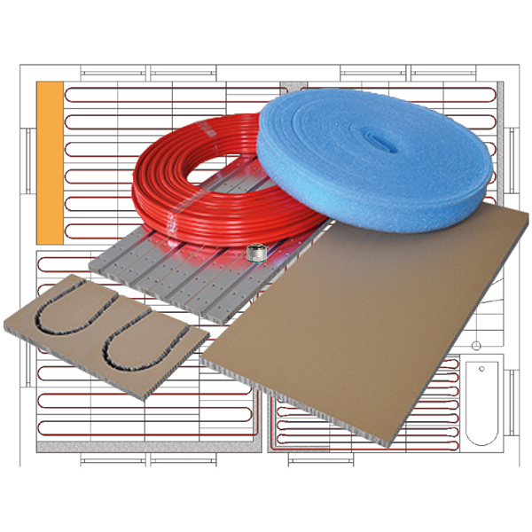 Paket_Light_RA125+Rohr Paket mit PowerFloor Slim - gerade Elemente (6410), PowerFloor Slim/Nature - Umlenker (6411),  PowerFloor Slim/Nature - Randausbauplatte (6126), Randdämmstreifen (4300),  Rohr- Kunststoff-Alu-Verbund (6811,6810,6812), Klemmringverschraubung (6924)