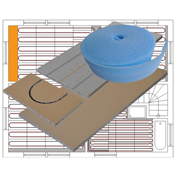 Paket_Light_RA250 Paket mit PowerFloor Light - gerade Elemente (6450), PowerFloor Light - Umlenker (6451), PowerFloor Light - Randausbauplatte (6125),  Randdämmstreifen (4300)